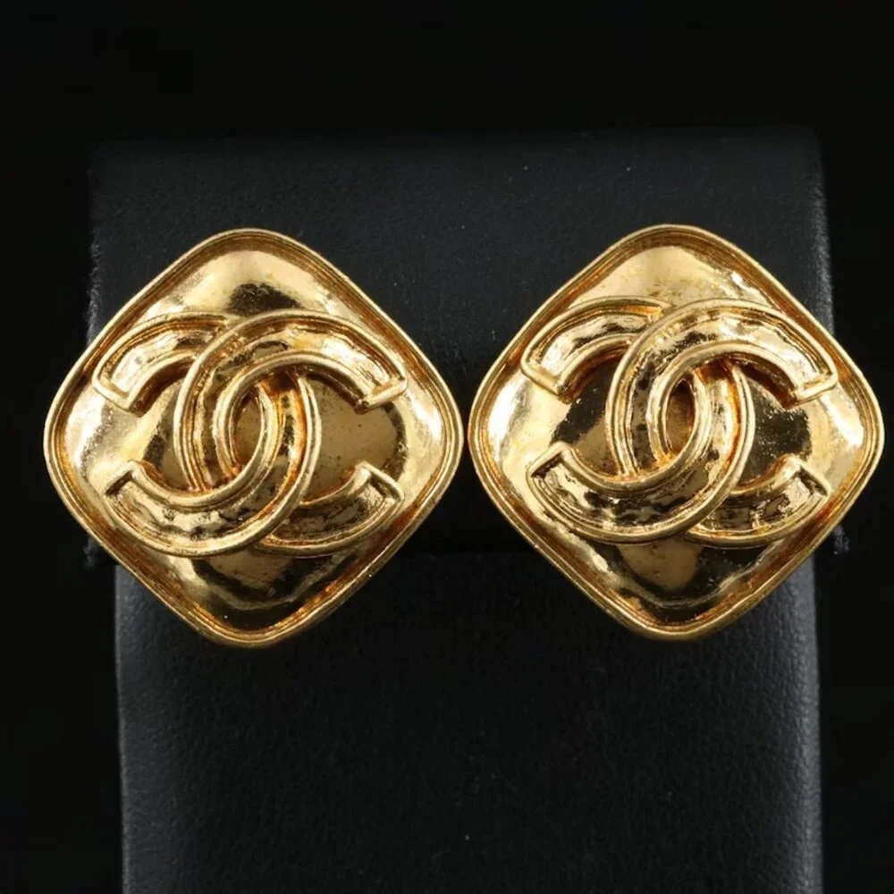 Chanel Vintage CC Gold Diamond-Shaped Earrings